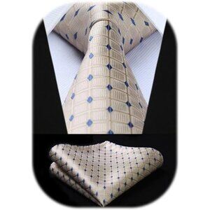 Ties for Men Plaid Checkered Tie with Pocket Square Woven Business FormalNecktie